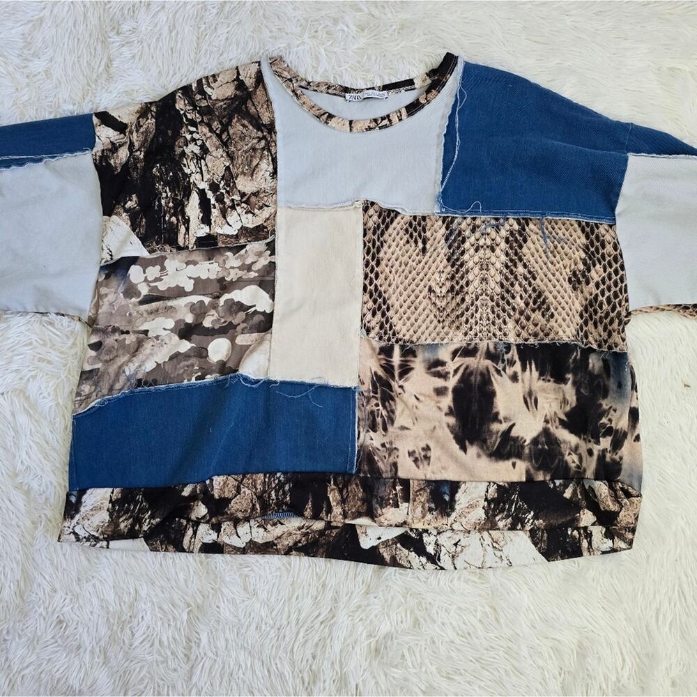 Zara Patchwork Mixed Print Long Sleeve Top - Picture 13 of 13